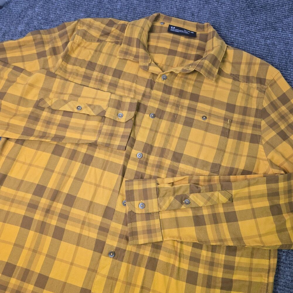 Under Armour Men's Size XL Fitted Long Sleeve Button Up Flannel Mustard Active